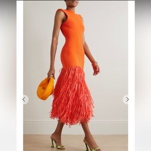 Aje Fringe Faux Raffia Trimmed Dress - Medium
